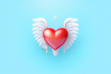 飞翔图标翅膀飞翔的爱心图标3D插画