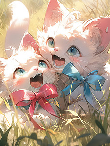 两者白色可爱猫咪插画背景图片