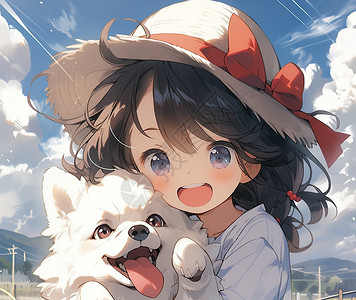 夏日二次元女孩与狗狗背景图片