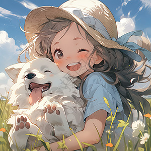 夏季二次元女孩与狗狗背景图片