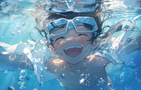 夏日潜水男孩动漫二次元插画图片