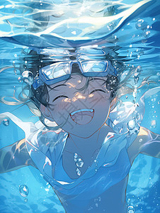 夏日潜水男孩卡通二次元插画背景图片