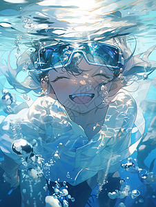 夏日潜水男孩卡通动漫二次元清凉插画图片
