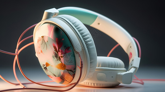 无线蓝牙耳机背景多巴胺色系头戴式耳机电商产品展示图设计图片