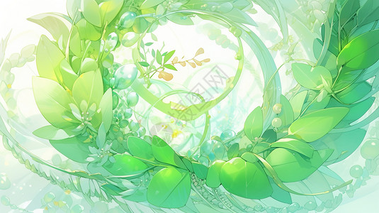 绿色系小清新治愈植物插画背景图片