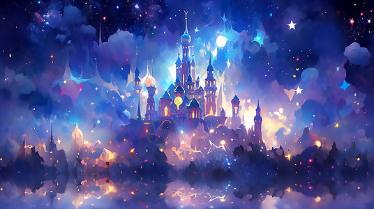 夜晚发光城堡背景图片