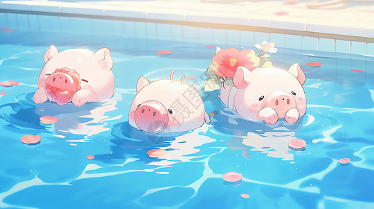 泳池里游泳的小猪背景图片