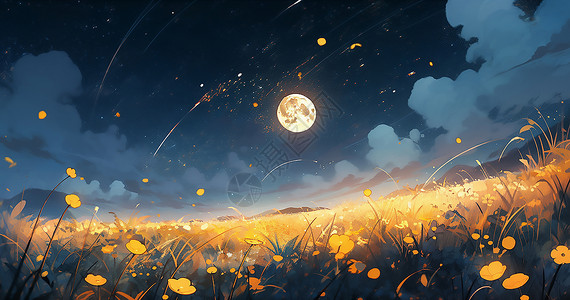 中秋节风景草原上升起的月插画