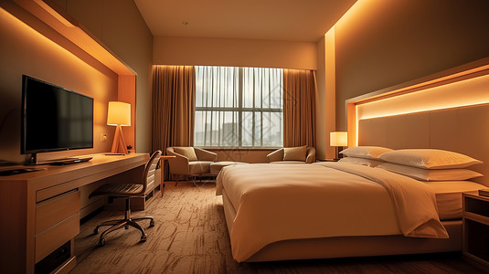 酒店的床有单人的酒店卧室插画
