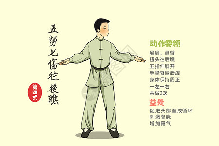 太极拳背景青年版八段锦第四式插画