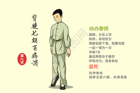 秋季服饰青年版八段锦第八式插画