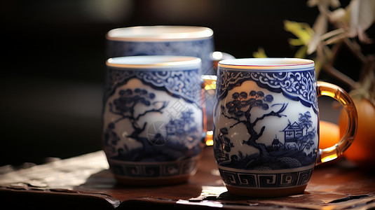 发酵白酒古风青花瓷杯子传统瓷器插画