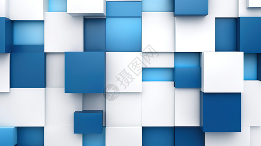 方块背景图蓝白方形几何拼接背景图插画