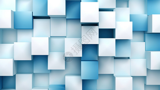 白背景图背景图蓝白方形几何拼接合成图插画