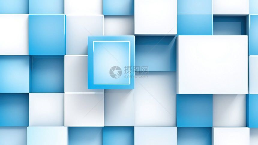 几何拼接蓝白方形创意图图片