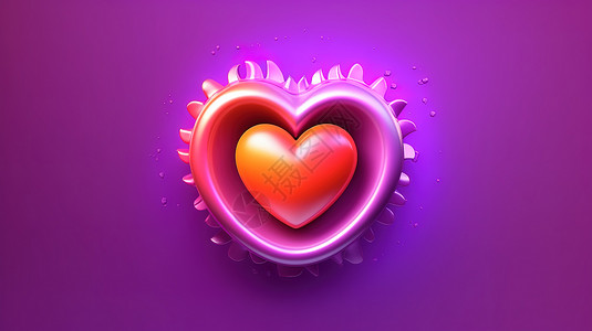 紫色爱心图案一个可爱的3D爱心图标插画