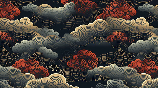红色祥云图案中国祥云图案纹理抽象设计插画