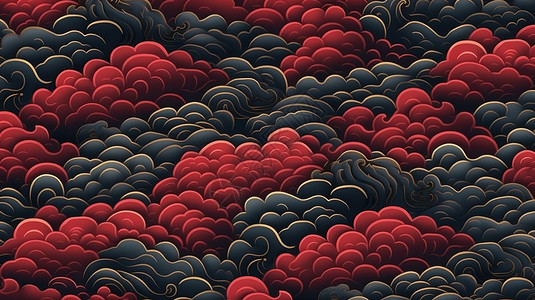 抽象云朵红白蓝中国祥云图案背景图片