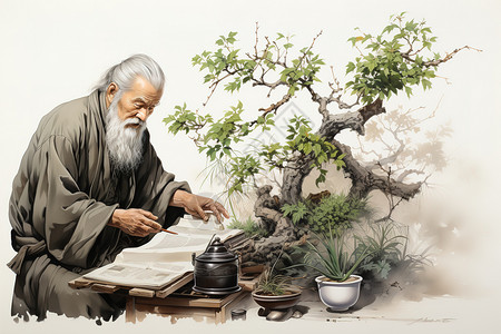 中国老中医传统医学查阅记录背景图片