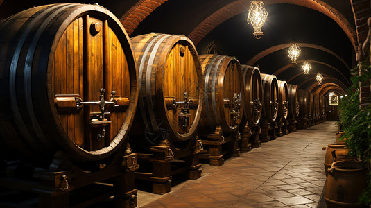 葡萄酒酒窖木桶图片