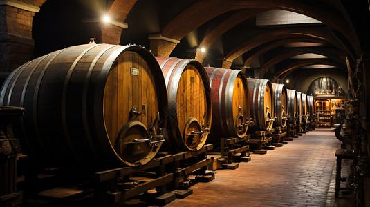 法国葡萄酒庄园酒桶地窖酒厂发酵存储插画