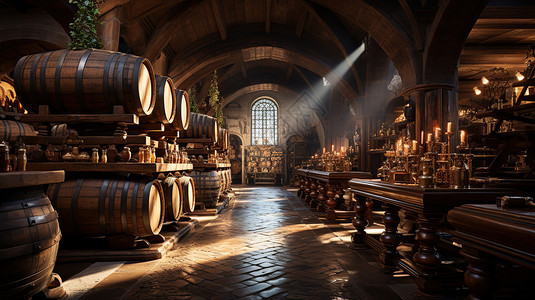 酒窖酒桶地窖葡萄酒发酵存储图片