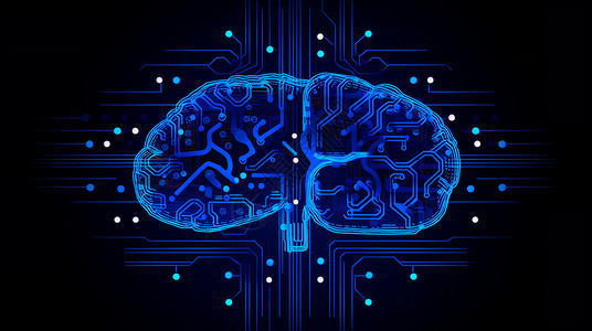 蓝色科技大脑高科技信息技术半导体概念图插画