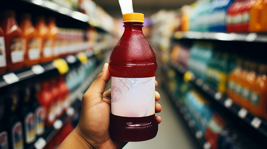 一瓶番茄酱手拿玻璃瓶饮料在超市中插画