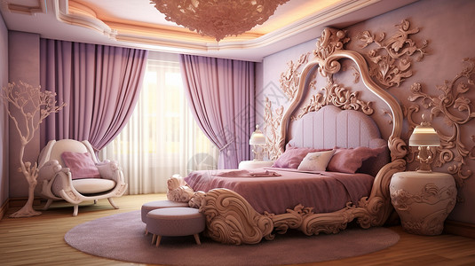 卧室欧式雕花的房插画