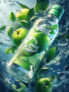 苹果酒釉在水中的苹果饮料插画