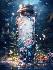 海底景观会发光的海底鱼缸瓶子插画
