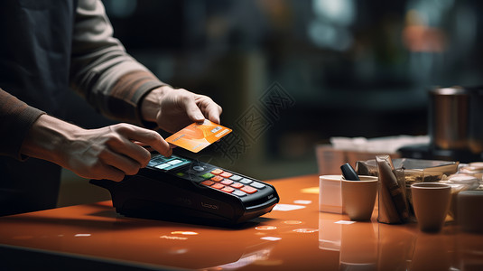 刷卡背景手拿银行卡在银行机器终端消费支付插画