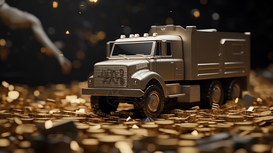 金块金砖在金块上的精致灰色金属质感卡车插画