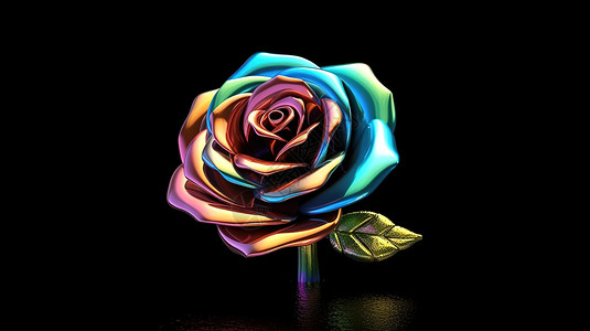 彩虹炫彩玫瑰3D图标背景图片