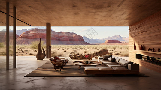 创意简约沙漠橡木别墅设计背景图片