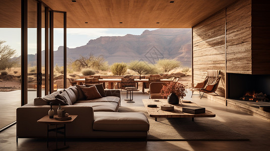 简约个性现代橡木沙漠别墅设计背景图片