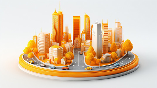 3D建筑模型创意城市建筑模型插画