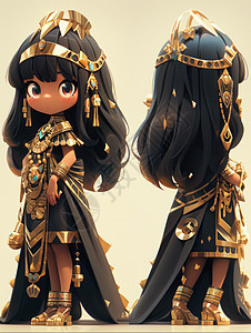 埃及艳后装扮华丽的长发卡通小公主插画