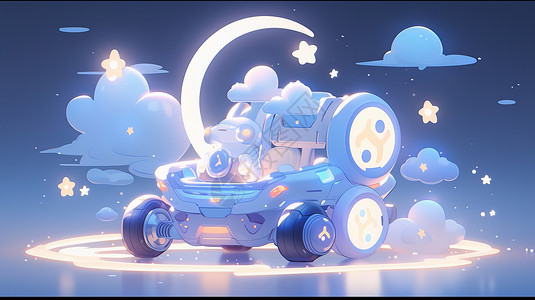 晚上的车蓝色发光玩具小汽车插画