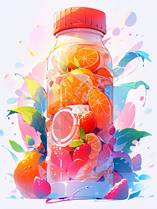 营养果蔬可爱的果汁卡通饮料海报插画