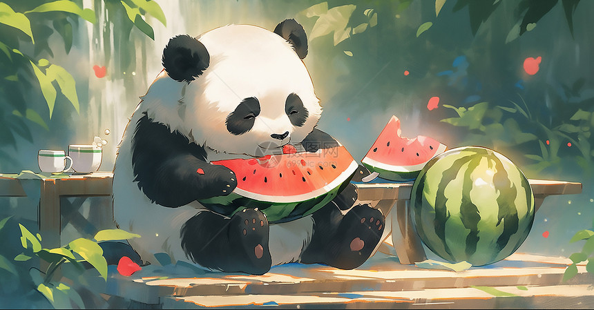 可爱吃瓜的熊猫图片