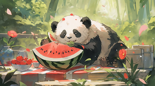 吃西瓜的大熊猫图片