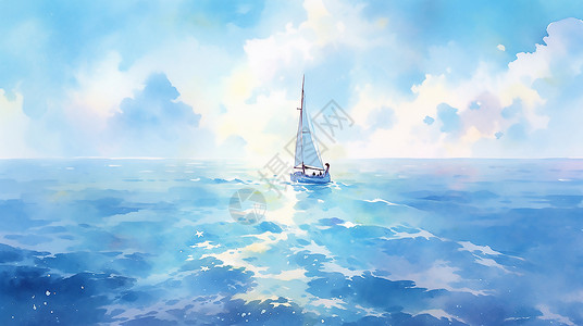海上蓝天海上的一只帆船插画