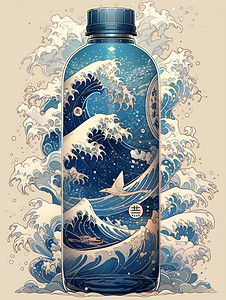 保温杯海报漂亮的卡通海浪水杯插画