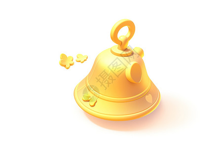 金色圣诞铃铛金色小铃铛3D图标白色背景插画
