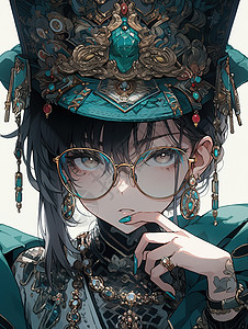 时尚中式戴眼镜的少女插画