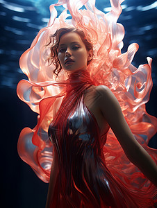 海洋造型素材女模特穿着时尚前沿的裙子插画