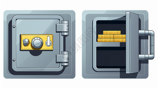 透气金属柜子金融行业保险箱平面图标插画