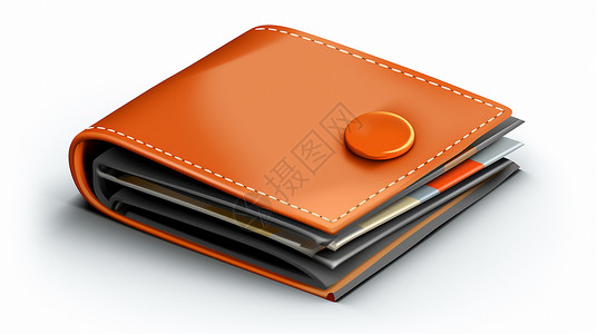 橙色按钮素材橙色皮质时尚钱包插画
