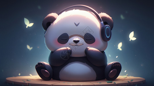 听音乐的动物听音乐闭眼休息的可爱卡通熊猫插画